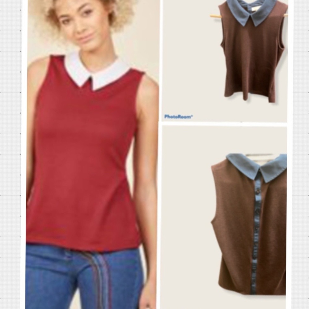 ModCloth sweater sleeveless brown/navy blue M